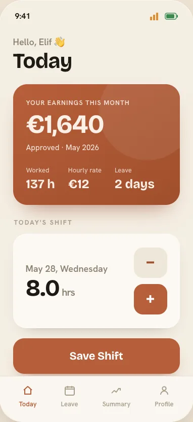 Staff: daily shift entry & live earnings